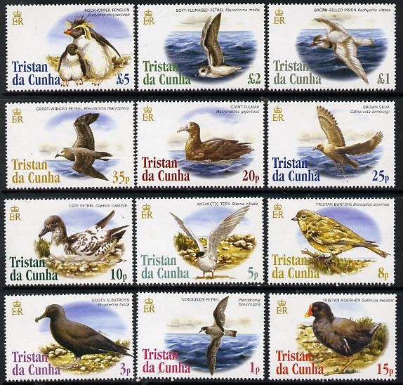 Tristan da Cunha 2005  Birds definitive set complete - 12 values 1p to 5 unmounted mint SG 833-44, stamps on , stamps on  stamps on birds