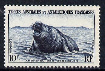 French Southern & Antarctic Territories 1956-60 Elephant Seal 10f unmounted mint SG 10, stamps on , stamps on  stamps on polar, stamps on  stamps on seals