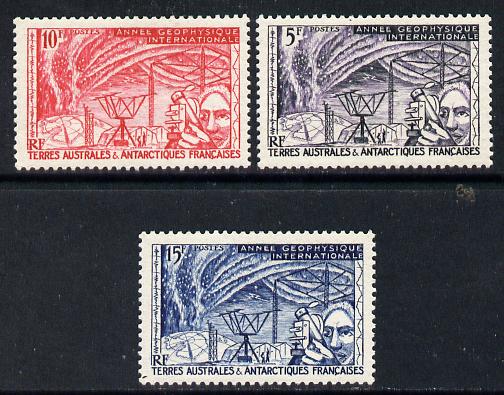 French Southern & Antarctic Territories 1957 Int Geophysical Year set of 3 unmounted mint SG 19-21, stamps on polar, stamps on weather
