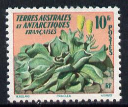 French Southern & Antarctic Territories 1959 Pringlea 10f unmounted mint SG 22, stamps on polar, stamps on food