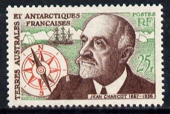 French Southern & Antarctic Territories 1961 Disappearance of Jean Charcot 25f unmounted mint SG 24, stamps on , stamps on  stamps on polar, stamps on  stamps on personalities