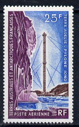 French Southern & Antarctic Territories 1962-72 Research Pylon 25f unmounted mint SG 33, stamps on polar, stamps on science