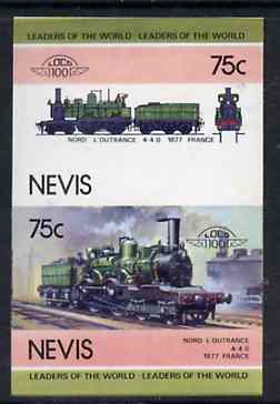 Nevis 1985 Locomotives #4 (Leaders of the World) Nord Loutrance 75c se-tenant proof pair as issued but imperforate (as SG 303a) unmounted mint, stamps on railways