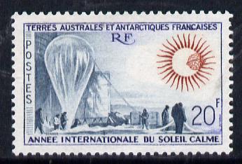 French Southern & Antarctic Territories 1963 International Quiet Sun Year 20f unmounted mint SG 36, stamps on , stamps on  stamps on polar, stamps on  stamps on science, stamps on  stamps on 