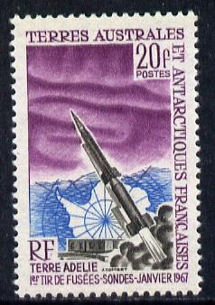 French Southern & Antarctic Territories 1966 Launching of First Space Probe 20f unmounted mint SG 43, stamps on polar, stamps on satellites