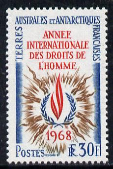 French Southern & Antarctic Territories 1968 Human Rights Year 30f unmounted mint SG 50, stamps on polar, stamps on  un , stamps on 