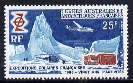 French Southern & Antarctic Territories 1969 French Polar Exploration 25f unmounted mint SG 52, stamps on polar, stamps on explorers