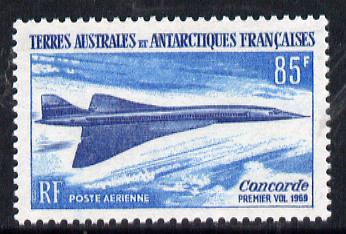 French Southern & Antarctic Territories 1969 First Flight of Concorde 85f unmounted mint SG 53, stamps on polar, stamps on aviation, stamps on concorde
