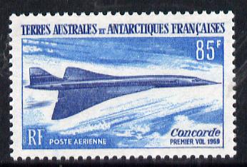 French Southern & Antarctic Territories 1969 First Flight of Concorde 85f unmounted mint SG 53, stamps on , stamps on  stamps on polar, stamps on  stamps on aviation, stamps on  stamps on concorde