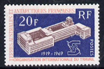 French Southern & Antarctic Territories 1969 International Labour Organisation 20f unmounted mint SG 58, stamps on polar, stamps on  ilo , stamps on  un , stamps on 