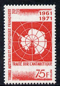 French Southern & Antarctic Territories 1971 Tenth Anniversary of Antarctic Treaty 75f unmounted mint SG 71, stamps on , stamps on  stamps on polar, stamps on  stamps on 