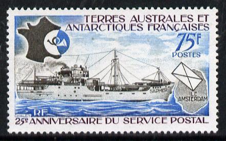 French Southern & Antarctic Territories 1974 25th Anniversary of Postal Service 75f unmounted mint SG 95, stamps on , stamps on  stamps on polar, stamps on  stamps on  upu , stamps on  stamps on 