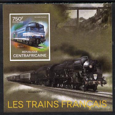 Central African Republic 2014 Trains of France #2 imperf deluxe sheetlet unmounted mint. Note this item is privately produced and is offered purely on its thematic appeal, stamps on , stamps on  stamps on railways