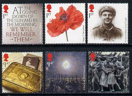 Great Britain 2014 Centenary of the Great War 1914-18 perf set of 6 unmounted mint , stamps on militaria, stamps on  ww1 , stamps on 