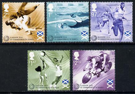 Great Britain 2014 Commonwealth Games perf set of 5 unmounted mint , stamps on sport, stamps on swimming, stamps on running, stamps on bicycles, stamps on cycling, stamps on judo, stamps on martial arts, stamps on netball