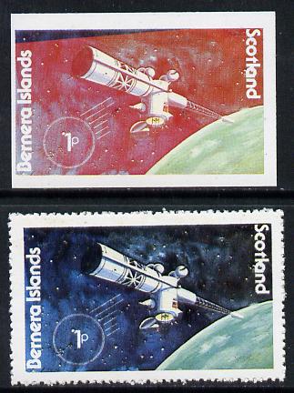 Bernera 1978 Spacecraft 1p imperf single with black omitted plus perf normal unmounted mint , stamps on , stamps on  stamps on space