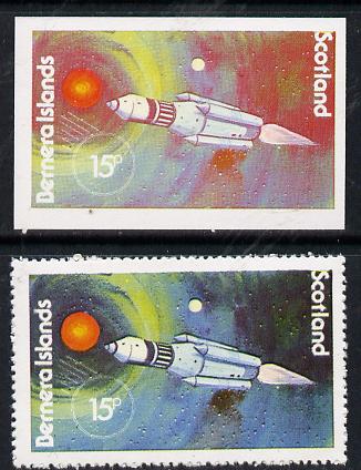 Bernera 1978 Spacecraft 15p imperf single with black omitted plus perf normal unmounted mint , stamps on space