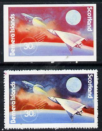 Bernera 1978 Spacecraft 30p imperf single with black omitted plus perf normal unmounted mint , stamps on space