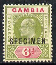 Gambia 1902-05 KE7 Crown CA 6d overprinted SPECIMEN with gum SG 51s (only about 750 produced), stamps on , stamps on  stamps on , stamps on  stamps on  ke7 , stamps on  stamps on 