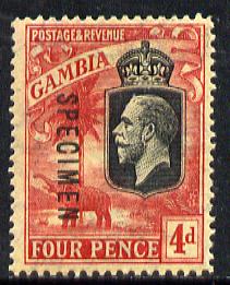 Gambia 1922-29 KG5 MCA Elephant & Palm 4d black & red on yellow overprinted SPECIMEN with gum and only about 400 produced SG 118s, stamps on , stamps on  stamps on , stamps on  stamps on  kg5 , stamps on  stamps on elephants