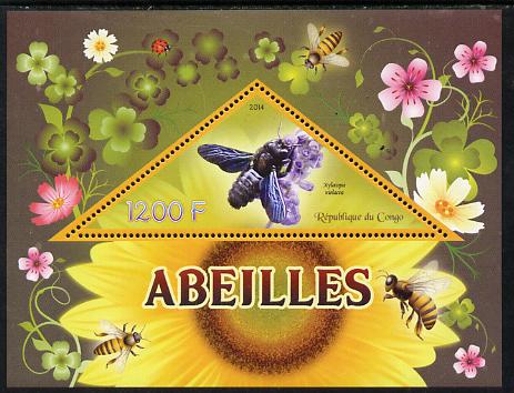 Congo 2014 Bees perf s/sheet containing one triangular-shaped value unmounted mint , stamps on shaped, stamps on triangular, stamps on bees