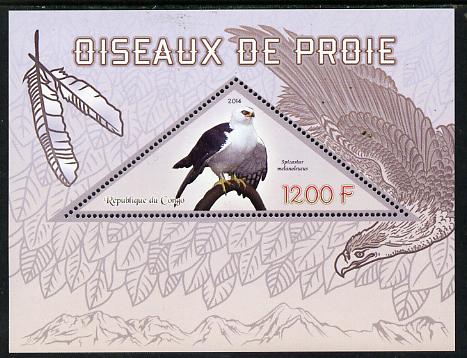 Congo 2014 Birds of Prey perf s/sheet containing one triangular-shaped value unmounted mint , stamps on , stamps on  stamps on shaped, stamps on  stamps on triangular, stamps on  stamps on birds.birds of prey