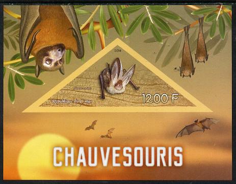 Congo 2014 Bats imperf s/sheet containing one triangular-shaped value unmounted mint , stamps on , stamps on  stamps on shaped, stamps on  stamps on triangular, stamps on  stamps on animals, stamps on  stamps on bats