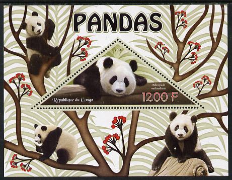 Congo 2014 Pandas perf s/sheet containing one triangular-shaped value unmounted mint , stamps on shaped, stamps on triangular, stamps on animals, stamps on bears, stamps on pandas