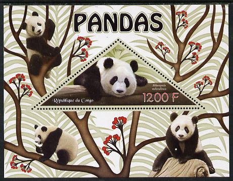 Congo 2014 Pandas perf s/sheet containing one triangular-shaped value unmounted mint , stamps on , stamps on  stamps on shaped, stamps on  stamps on triangular, stamps on  stamps on animals, stamps on  stamps on bears, stamps on  stamps on pandas