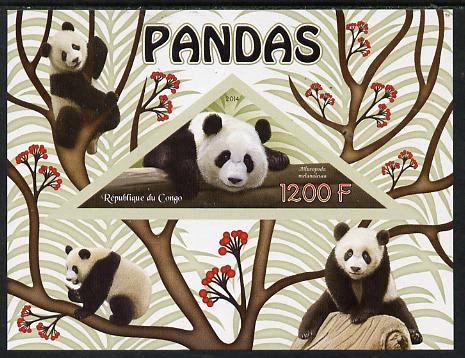 Congo 2014 Pandas imperf s/sheet containing one triangular-shaped value unmounted mint , stamps on , stamps on  stamps on shaped, stamps on  stamps on triangular, stamps on  stamps on animals, stamps on  stamps on bears, stamps on  stamps on pandas