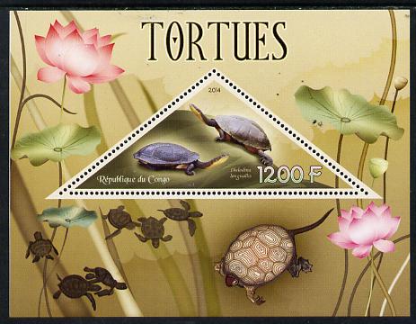 Congo 2014 Turtles perf s/sheet containing one triangular-shaped value unmounted mint , stamps on shaped, stamps on triangular, stamps on reptiles, stamps on turtles