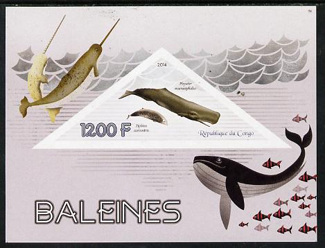 Congo 2014 Whales imperf s/sheet containing one triangular-shaped value unmounted mint , stamps on , stamps on  stamps on shaped, stamps on  stamps on triangular, stamps on  stamps on animals, stamps on  stamps on marine, stamps on  stamps on whales