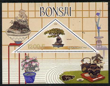 Congo 2014 Bonsai perf s/sheet containing one triangular-shaped value unmounted mint , stamps on shaped, stamps on triangular, stamps on bonsai, stamps on trees