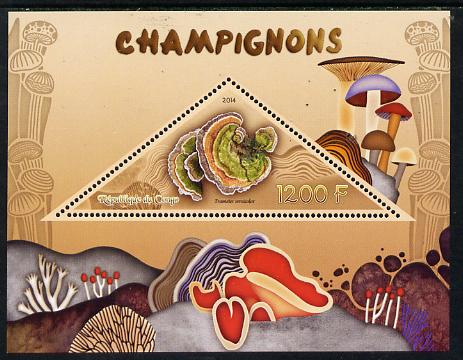 Congo 2014 Fungi perf s/sheet containing one triangular-shaped value unmounted mint , stamps on shaped, stamps on triangular, stamps on fungi