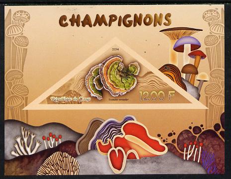 Congo 2014 Fungi imperf s/sheet containing one triangular-shaped value unmounted mint , stamps on shaped, stamps on triangular, stamps on fungi