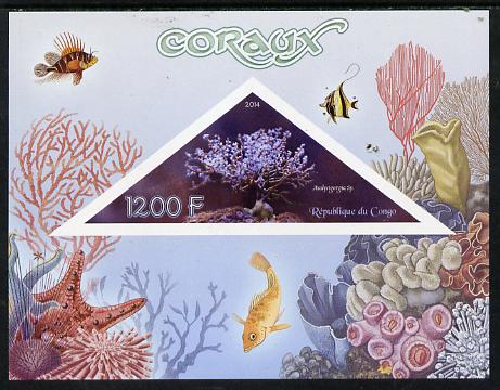 Congo 2014 Coral imperf s/sheet containing one triangular-shaped value unmounted mint , stamps on shaped, stamps on triangular, stamps on coral, stamps on marine life