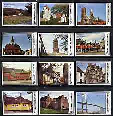 Match Box Labels - complete set of 12 Danish Views (Incl Bridge, Hans Christian Anderson House, Guardsmen, Churches, etc), superb unused condition (Danish), stamps on tourism     bridges     militaria     churches      literature      housing