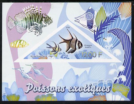 Congo 2014 Fish imperf s/sheet containing one triangular-shaped value unmounted mint , stamps on shaped, stamps on triangular, stamps on fish