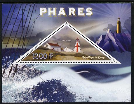 Congo 2014 Lighthouses perf s/sheet containing one triangular-shaped value unmounted mint , stamps on , stamps on  stamps on shaped, stamps on  stamps on triangular, stamps on  stamps on lighthouses