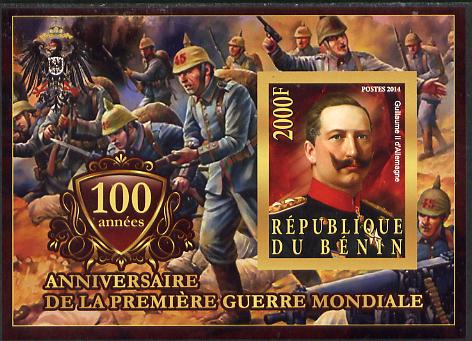 Benin 2014 Centenary of Start of WW1 #1 imperf deluxe sheet containing one value unmounted mint, stamps on militaria, stamps on  ww1 , stamps on 