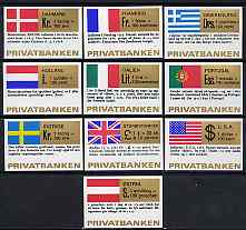 Match Box Labels - complete set of 10 National Flags & Currencies, superb unused condition (Danish), stamps on flags     currency