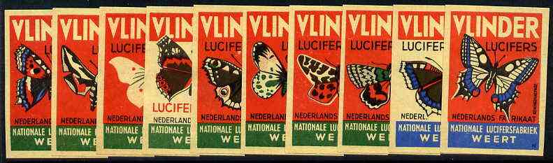 Match Box Labels - complete set of 10 Butterflies, superb unused condition (Dutch Vlinder series), stamps on , stamps on  stamps on butterflies