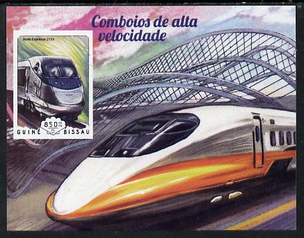 Guinea - Bissau 2014 High Speed Trains #1 imperf deluxe sheet unmounted mint. Note this item is privately produced and is offered purely on its thematic appeal, stamps on , stamps on  stamps on railways