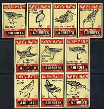 Match Box Labels - complete set of 10 Birds, superb unused condition (De Roeck of Belgium), stamps on , stamps on  stamps on birds