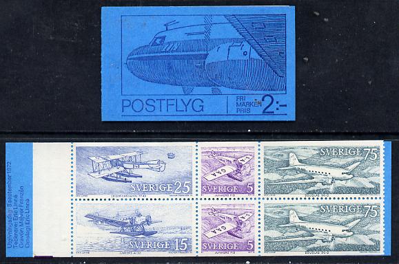 Sweden 1972 Swedish Mailplanes 2k booklet complete and fine, SG SB 275, stamps on aviation    postal