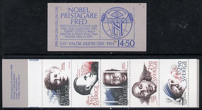 Booklet - Sweden 1986 Nobel Prize Winners for Peace 14.50k booklet complete and fine, SG SB 394, stamps on nobel, stamps on peace