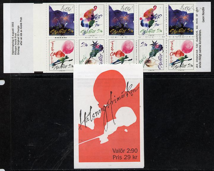 Sweden 1993 Greetings Stamps 29k booklet complete and fine, SG SB 461, stamps on , stamps on  stamps on booklet - sweden 1993 greetings stamps 29k booklet complete and fine, stamps on  stamps on  sg sb 461