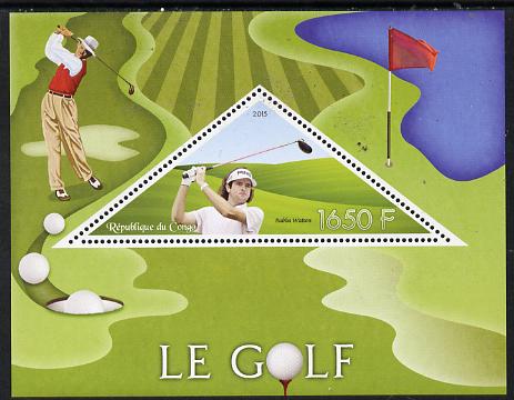 Congo 2015 Golf perf deluxe sheet containing one triangular value unmounted mint, stamps on , stamps on  stamps on sport, stamps on  stamps on golf, stamps on  stamps on shaped, stamps on  stamps on triangulars, stamps on  stamps on triangles