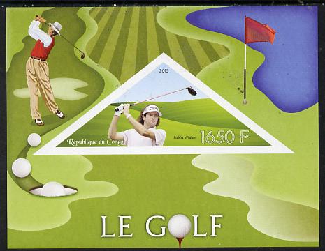 Congo 2015 Golf imperf deluxe sheet containing one triangular value unmounted mint, stamps on , stamps on  stamps on sport, stamps on  stamps on golf, stamps on  stamps on shaped, stamps on  stamps on triangulars, stamps on  stamps on triangles
