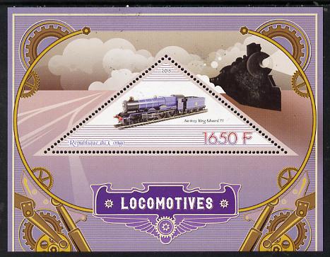 Congo 2015 Steam Locomotives perf deluxe sheet containing one triangular value unmounted mint, stamps on , stamps on  stamps on railways, stamps on  stamps on shaped, stamps on  stamps on triangulars, stamps on  stamps on triangles